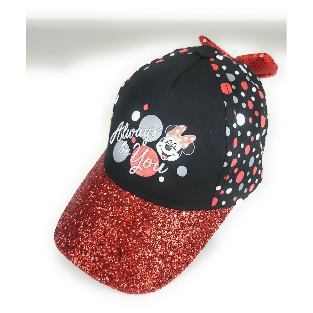 NEW Disney Parks Minnie Mouse Always Be You Polka Dot & Glitter Cap Hat Youth WT